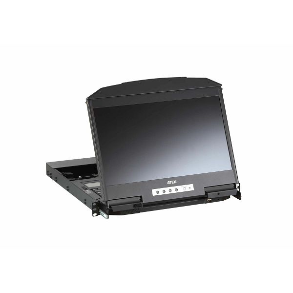 Aten CL3800, LCD konzola z ultra kratko dvojno tirnico s širokim zaslonom (USB / HDMI / DVI / VGA) 